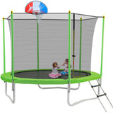10FT Trampoline for Kids with Safety Enclosure Net, Basketball Hoop and Ladder