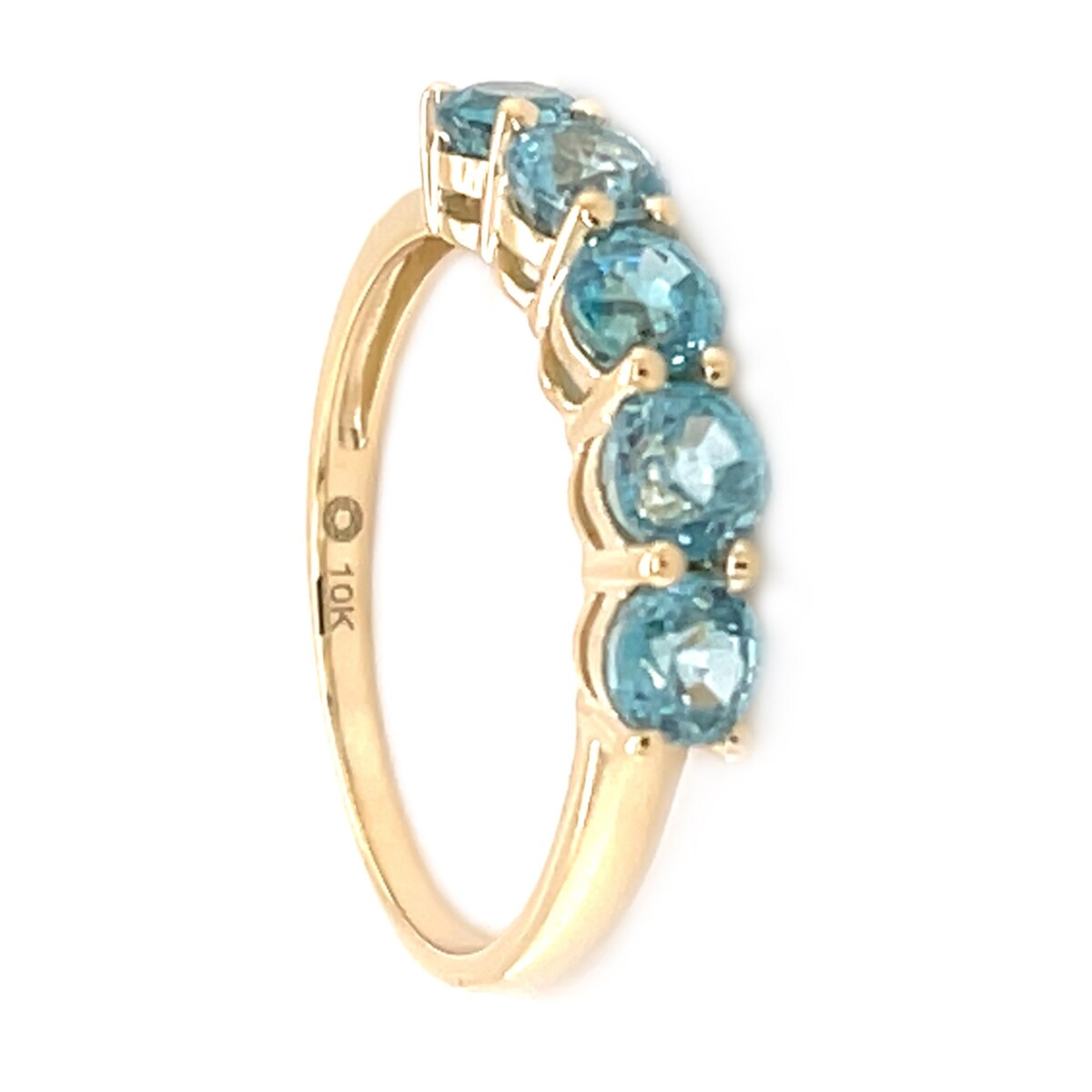 10K Yellow Gold Blue Zircon Gemstone 5 StoneBand Ring