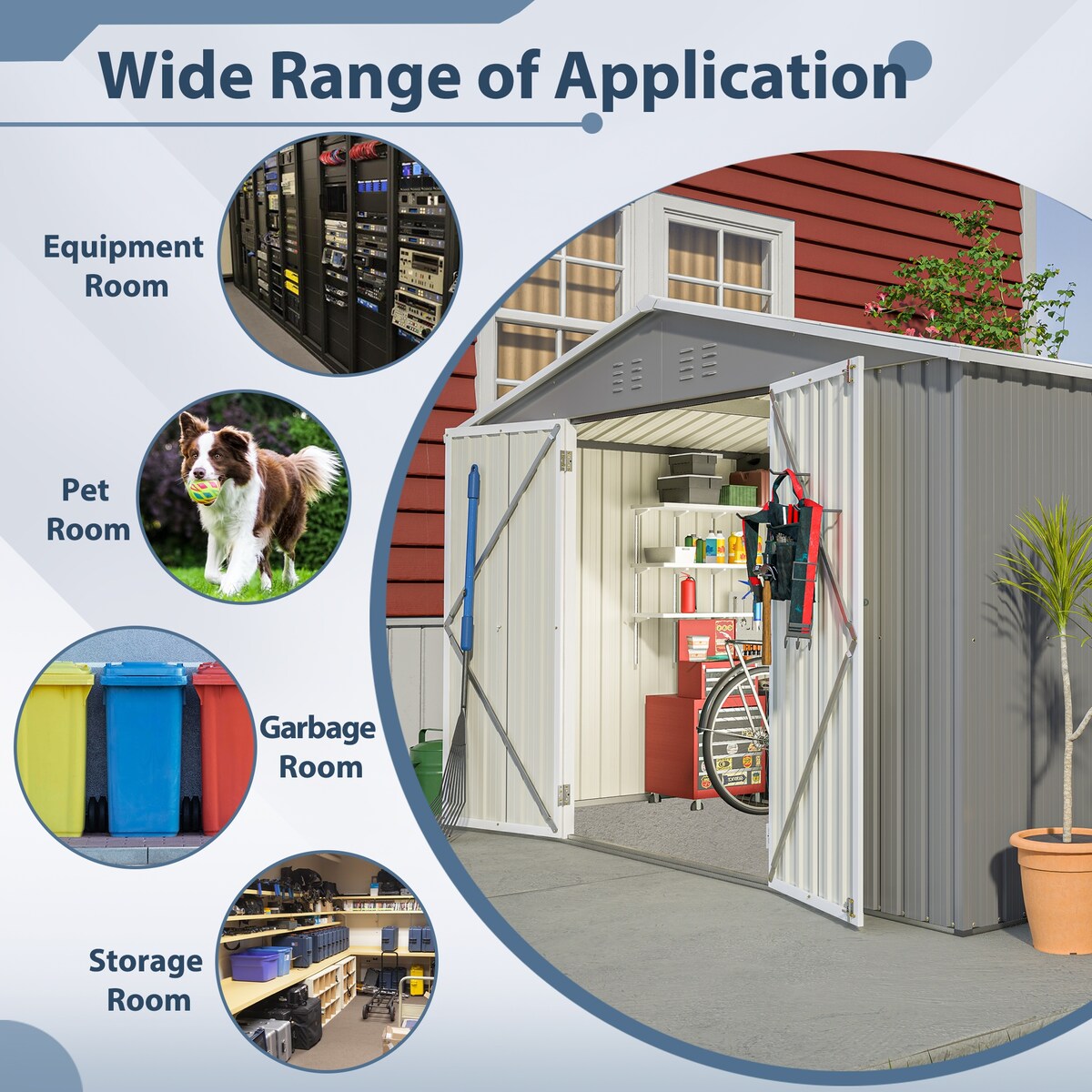 10X8 FT Outdoor Storage Shed, All Weather Metal Sheds with Metal Foundation & Lockable Doors, Tool Shed for Garden, Patio