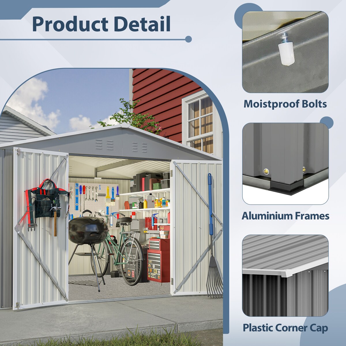 10X8 FT Outdoor Storage Shed, All Weather Metal Sheds with Metal Foundation & Lockable Doors, Tool Shed for Garden, Patio