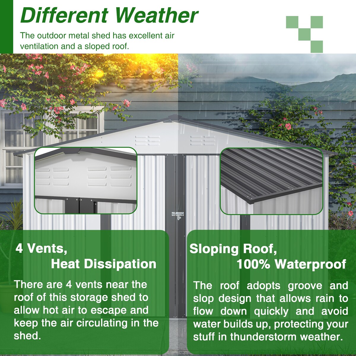 10X8 FT Outdoor Storage Shed, All Weather Metal Sheds with Metal Foundation & Lockable Doors, Tool Shed for Garden, Patio