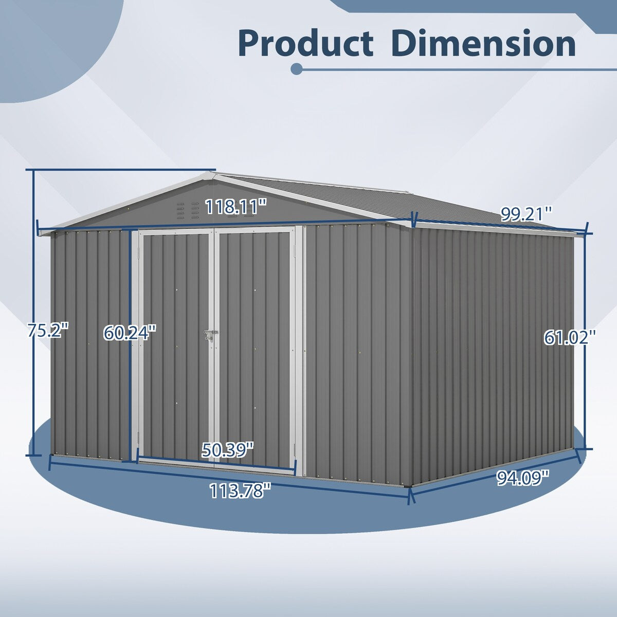 10X8 FT Outdoor Storage Shed, All Weather Metal Sheds with Metal Foundation & Lockable Doors, Tool Shed for Garden, Patio
