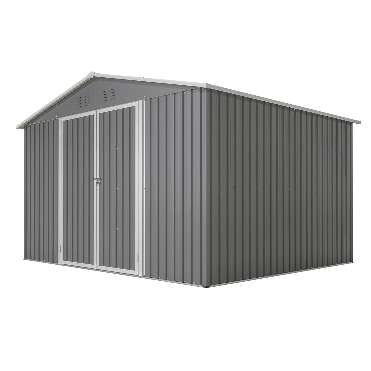 10X8 FT Outdoor Storage Shed, All Weather Metal Sheds with Metal Foundation & Lockable Doors, Tool Shed for Garden, Patio
