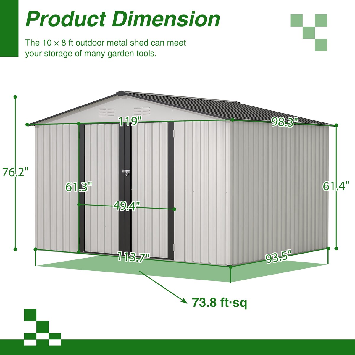 10X8 FT Outdoor Storage Shed, All Weather Metal Sheds with Metal Foundation & Lockable Doors, Tool Shed for Garden, Patio