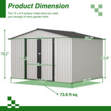 10X8 FT Outdoor Storage Shed, All Weather Metal Sheds with Metal Foundation & Lockable Doors, Tool Shed for Garden, Patio