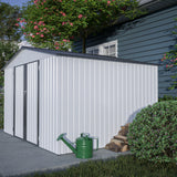 10X8 FT Outdoor Storage Shed, All Weather Metal Sheds with Metal Foundation & Lockable Doors, Tool Shed for Garden, Patio