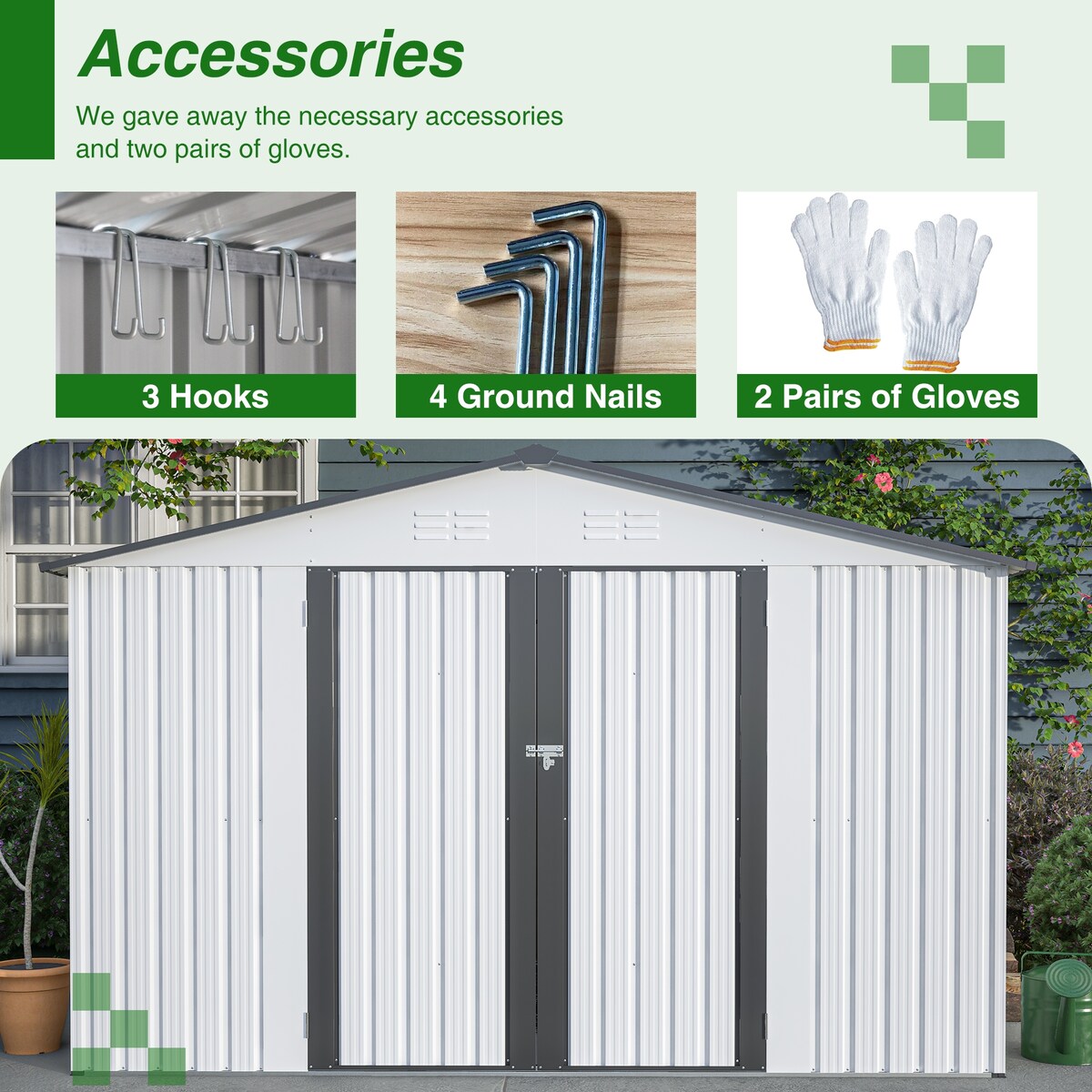10X8 FT Outdoor Storage Shed, All Weather Metal Sheds with Metal Foundation & Lockable Doors, Tool Shed for Garden, Patio