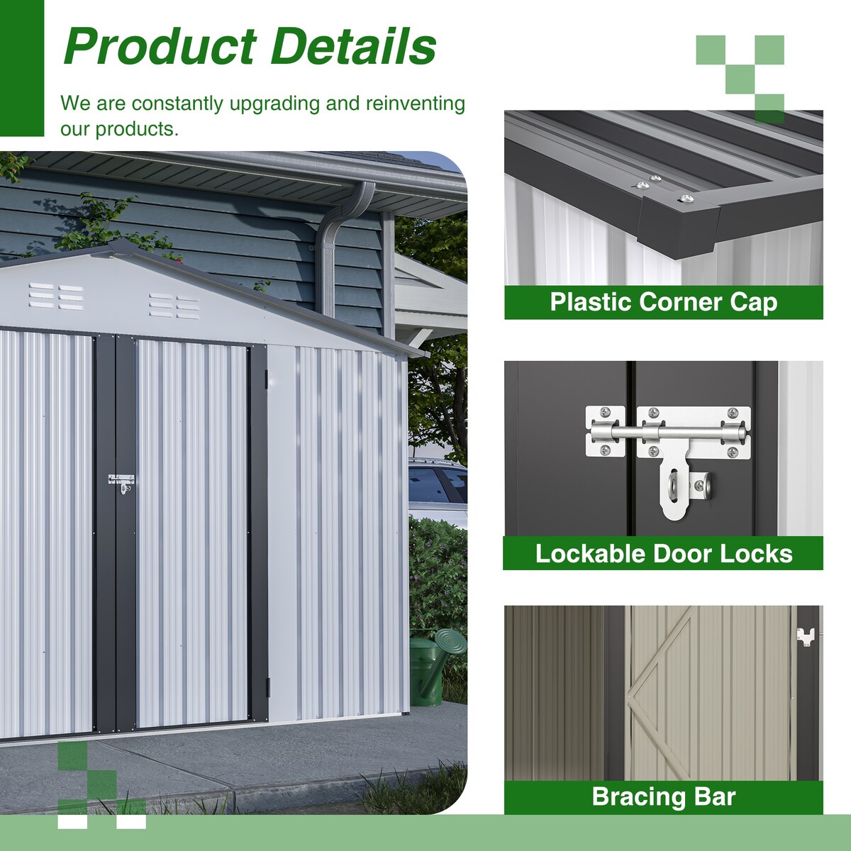 10X8 FT Outdoor Storage Shed, All Weather Metal Sheds with Metal Foundation & Lockable Doors, Tool Shed for Garden, Patio