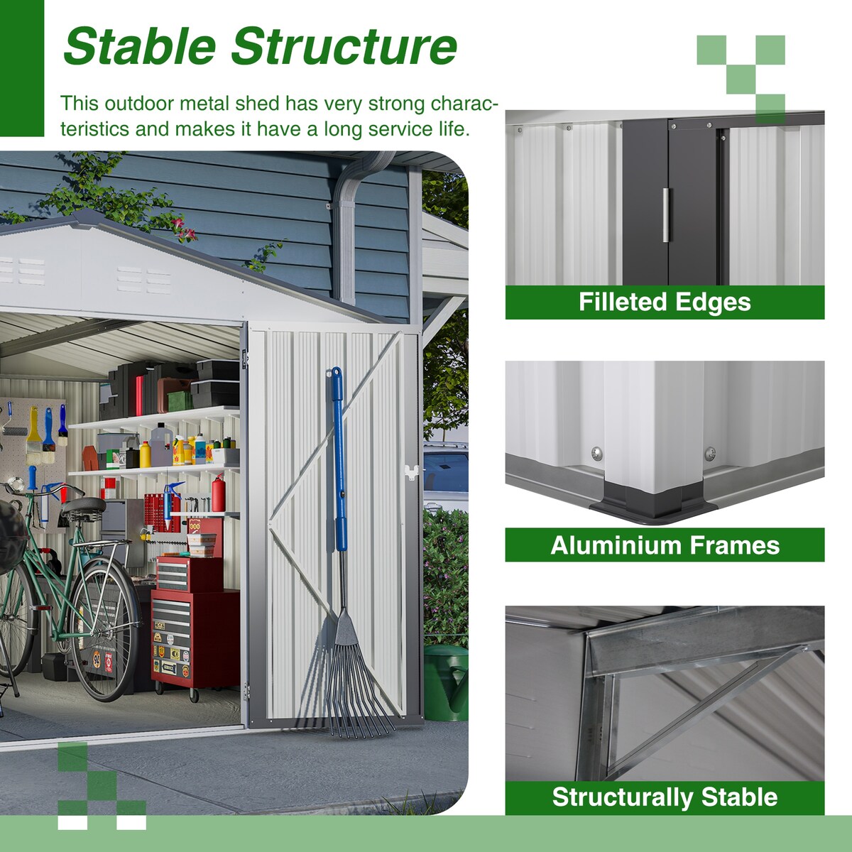 10X8 FT Outdoor Storage Shed, All Weather Metal Sheds with Metal Foundation & Lockable Doors, Tool Shed for Garden, Patio