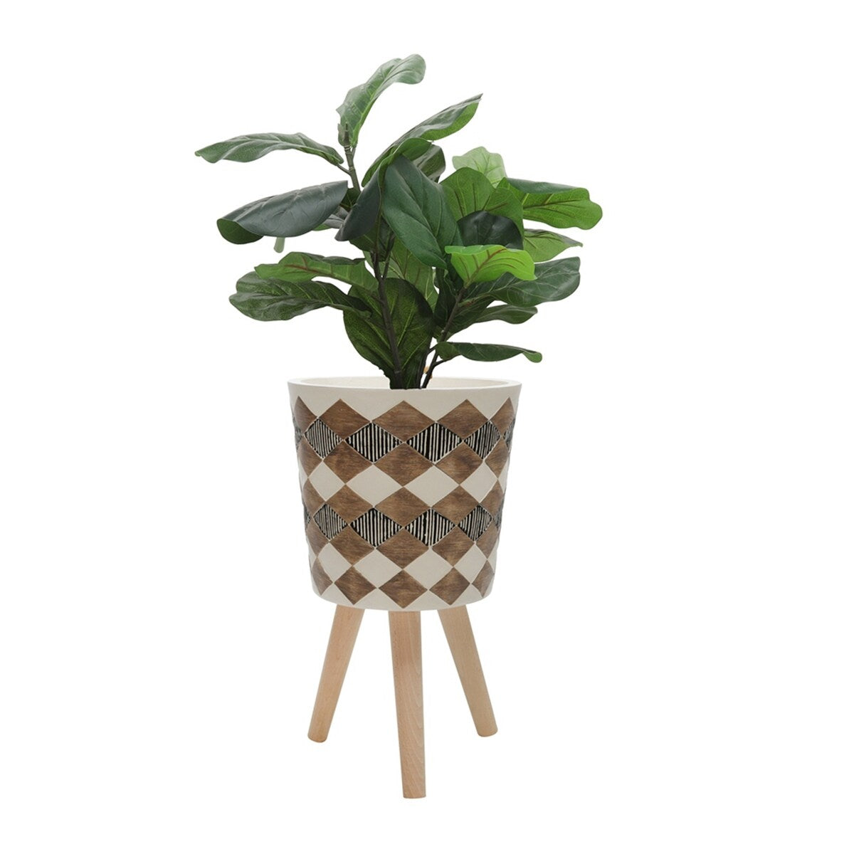 10"/12" Brown Polyresin Diamond Planter With Wood Legs (Set of 2)