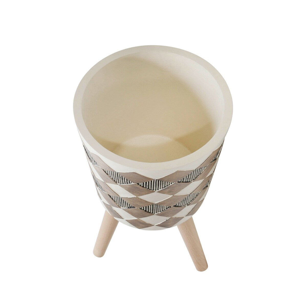 10"/12" Brown Polyresin Diamond Planter With Wood Legs (Set of 2)