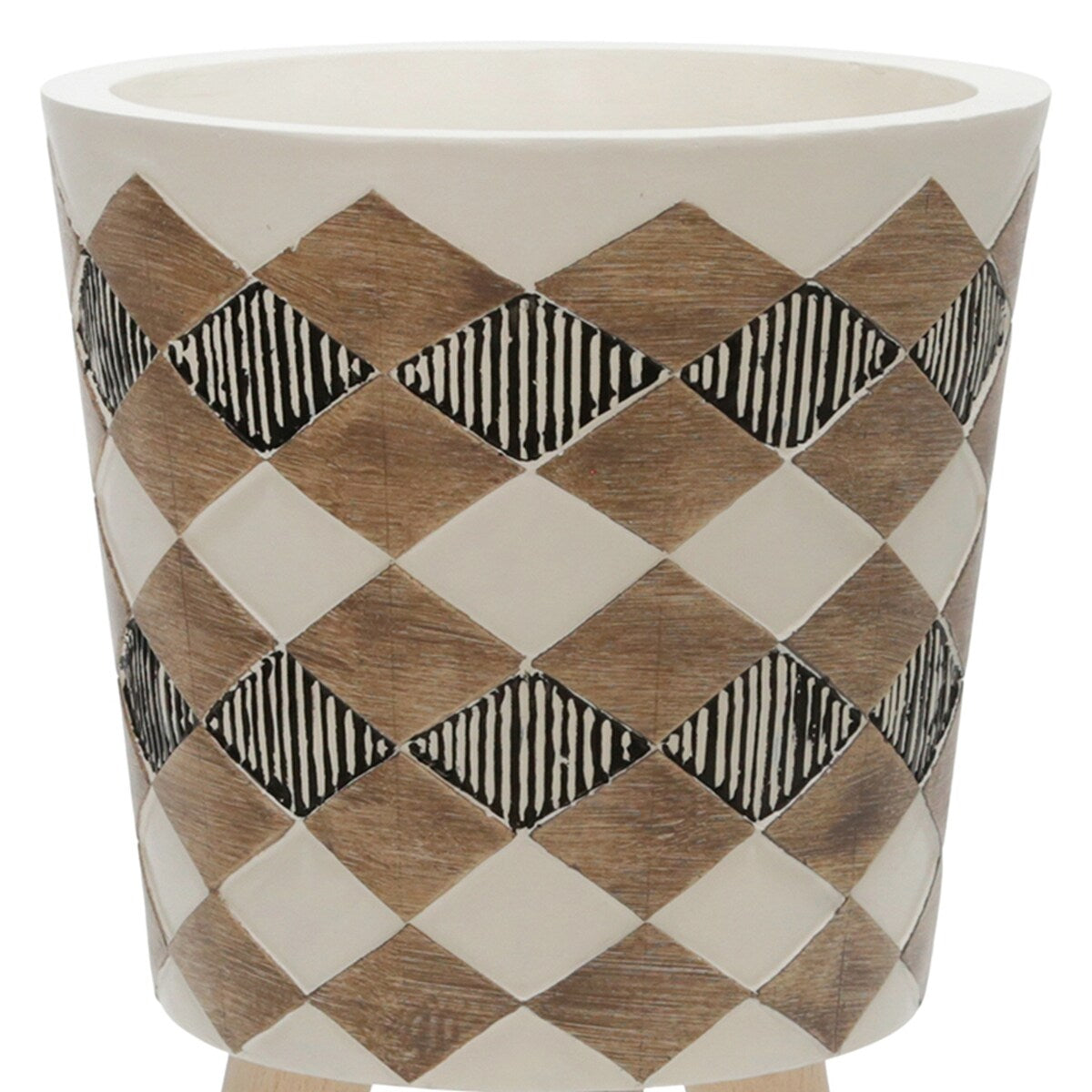 10"/12" Brown Polyresin Diamond Planter With Wood Legs (Set of 2)