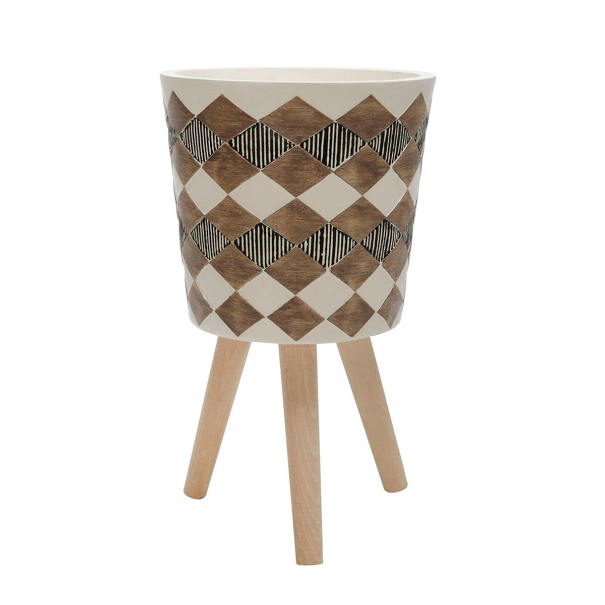 10"/12" Brown Polyresin Diamond Planter With Wood Legs (Set of 2)