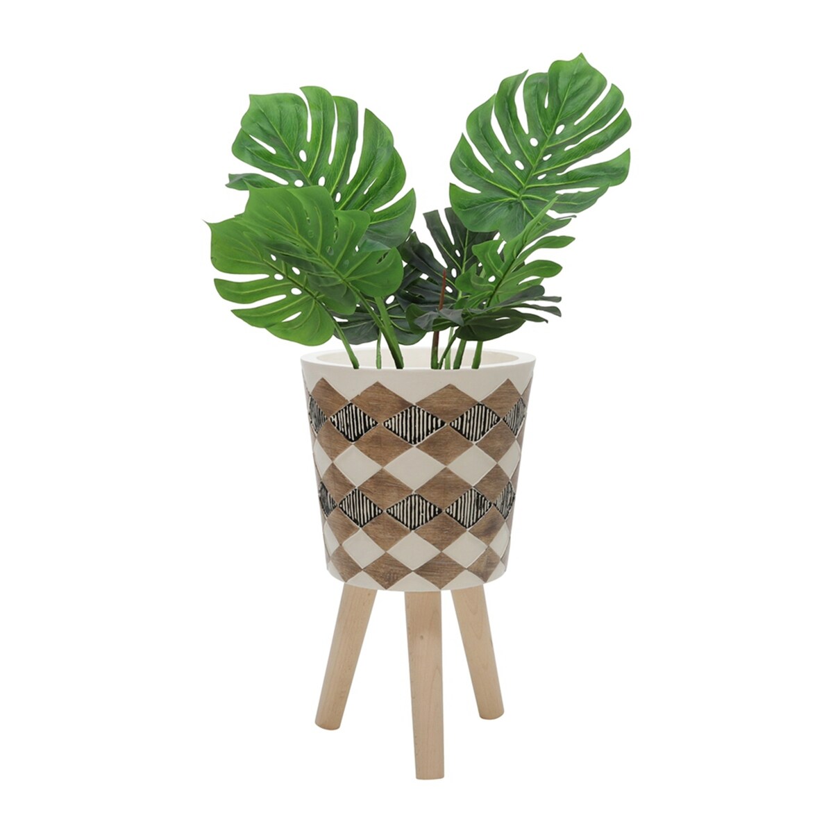 10"/12" Brown Polyresin Diamond Planter With Wood Legs (Set of 2)