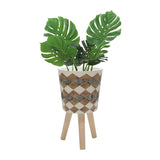 10"/12" Brown Polyresin Diamond Planter With Wood Legs (Set of 2)