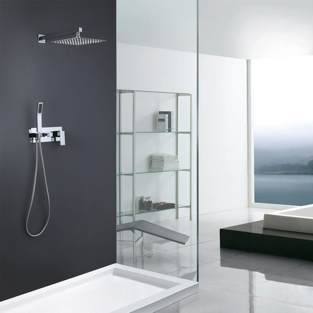 10" Bathroom Wall Mounted Chrome Shower System