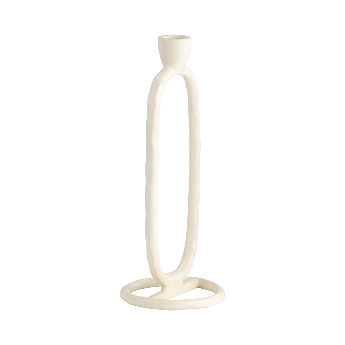 10" Oval Ring Taper Candle Holder Contemporary Ivory Abstract Metal Candle Display for Home or Office Decor Wedding