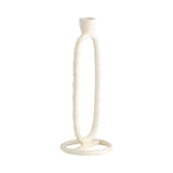 10" Oval Ring Taper Candle Holder Contemporary Ivory Abstract Metal Candle Display for Home or Office Decor Wedding