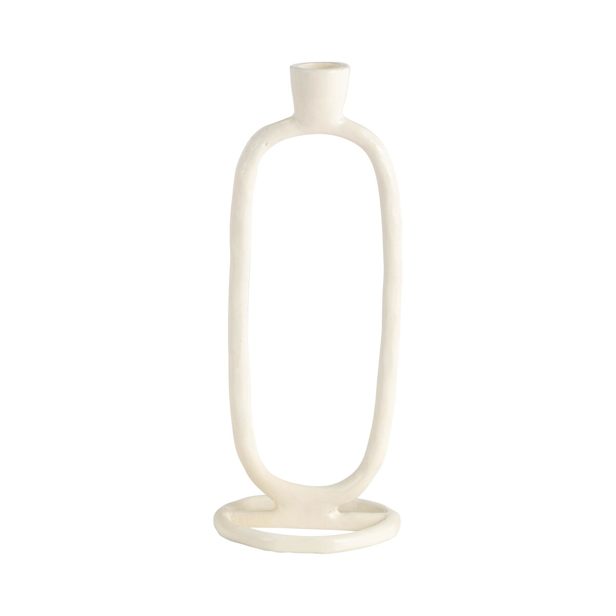10" Oval Ring Taper Candle Holder Contemporary Ivory Abstract Metal Candle Display for Home or Office Decor Wedding