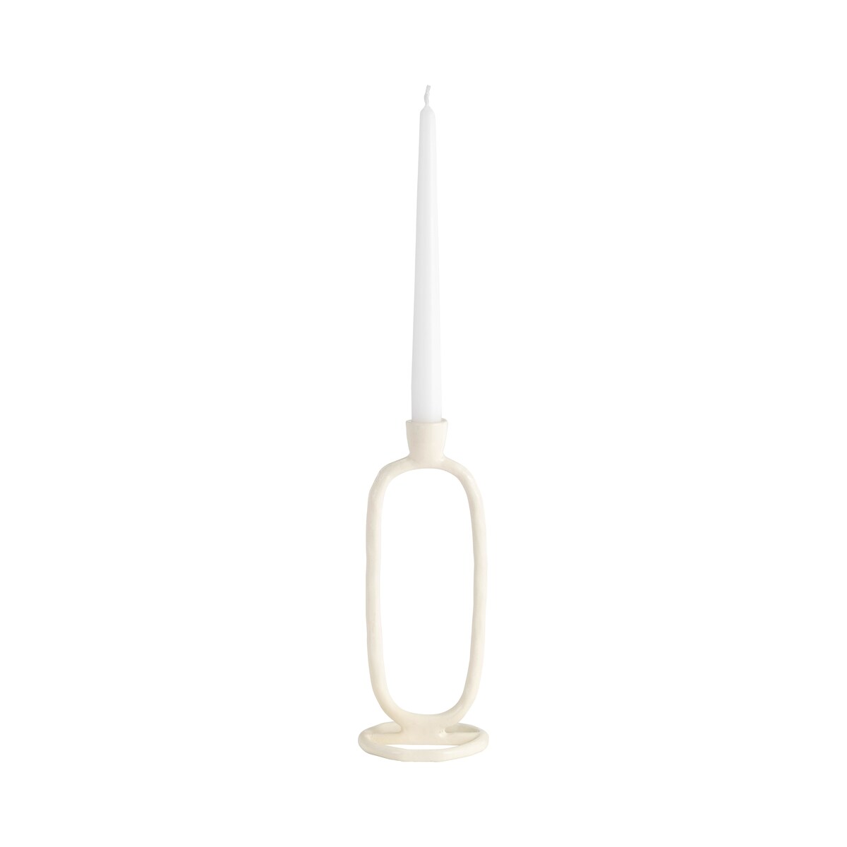10" Oval Ring Taper Candle Holder Contemporary Ivory Abstract Metal Candle Display for Home or Office Decor Wedding