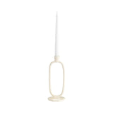 10" Oval Ring Taper Candle Holder Contemporary Ivory Abstract Metal Candle Display for Home or Office Decor Wedding