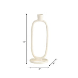 10" Oval Ring Taper Candle Holder Contemporary Ivory Abstract Metal Candle Display for Home or Office Decor Wedding