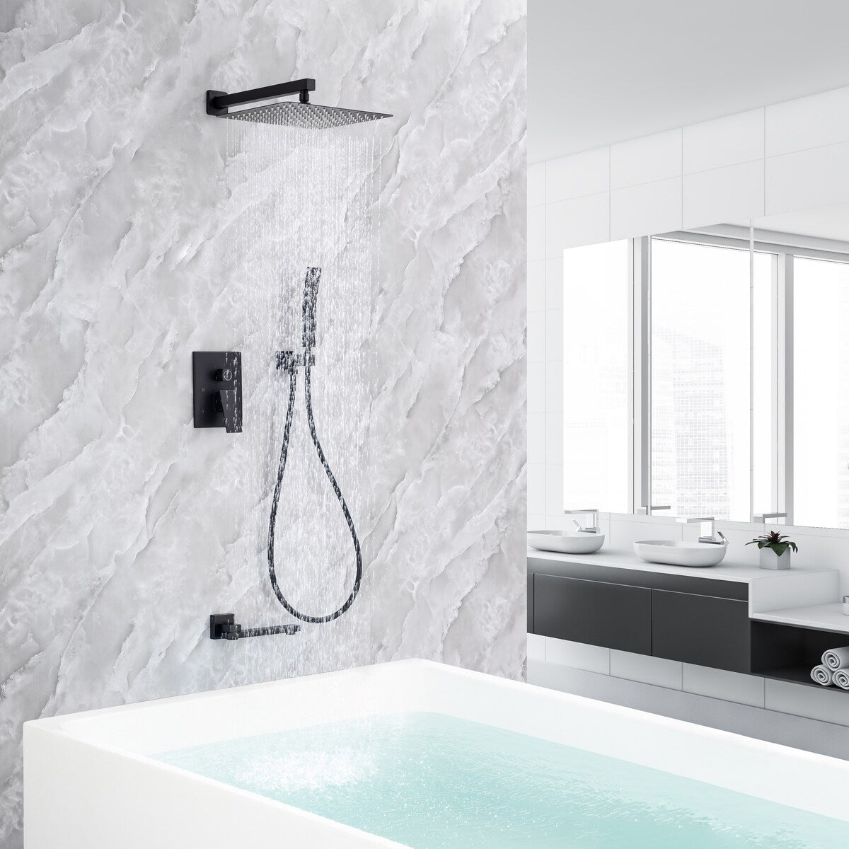 10" Shower System Square Bathroom Luxury Rain Mixer Shower Combo Set