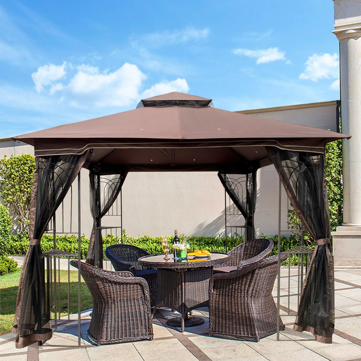 10' X 10' Steel Polyester Soft-Top Double Roof Outdoor Canopy Gazebo