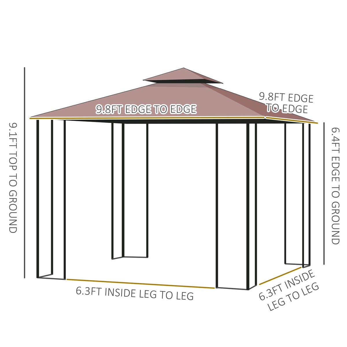 10' x 10' Metal Double Roof Outdoor Gazebo Canopy Shelter with Netting