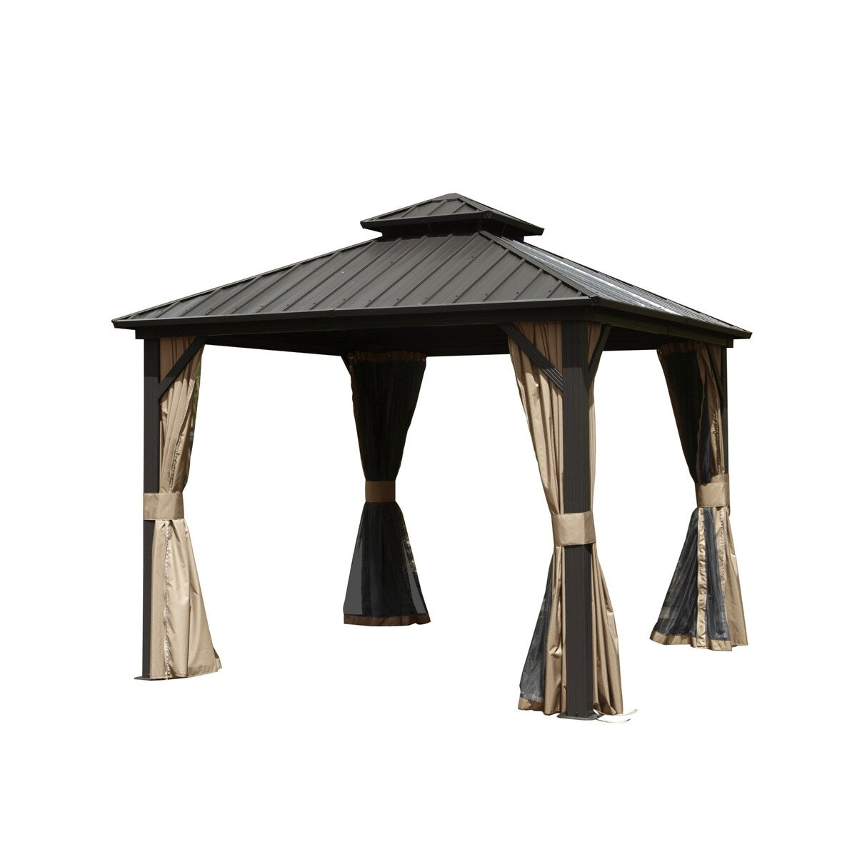 10' x 10' Outdoor Aluminum Metal Hardtop Gazebo with Galvanized Steel Double Roof with Curtain and Netting