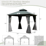 10' x 10' Outdoor Aluminum Metal Hardtop Gazebo with Galvanized Steel Double Roof with Curtain and Netting