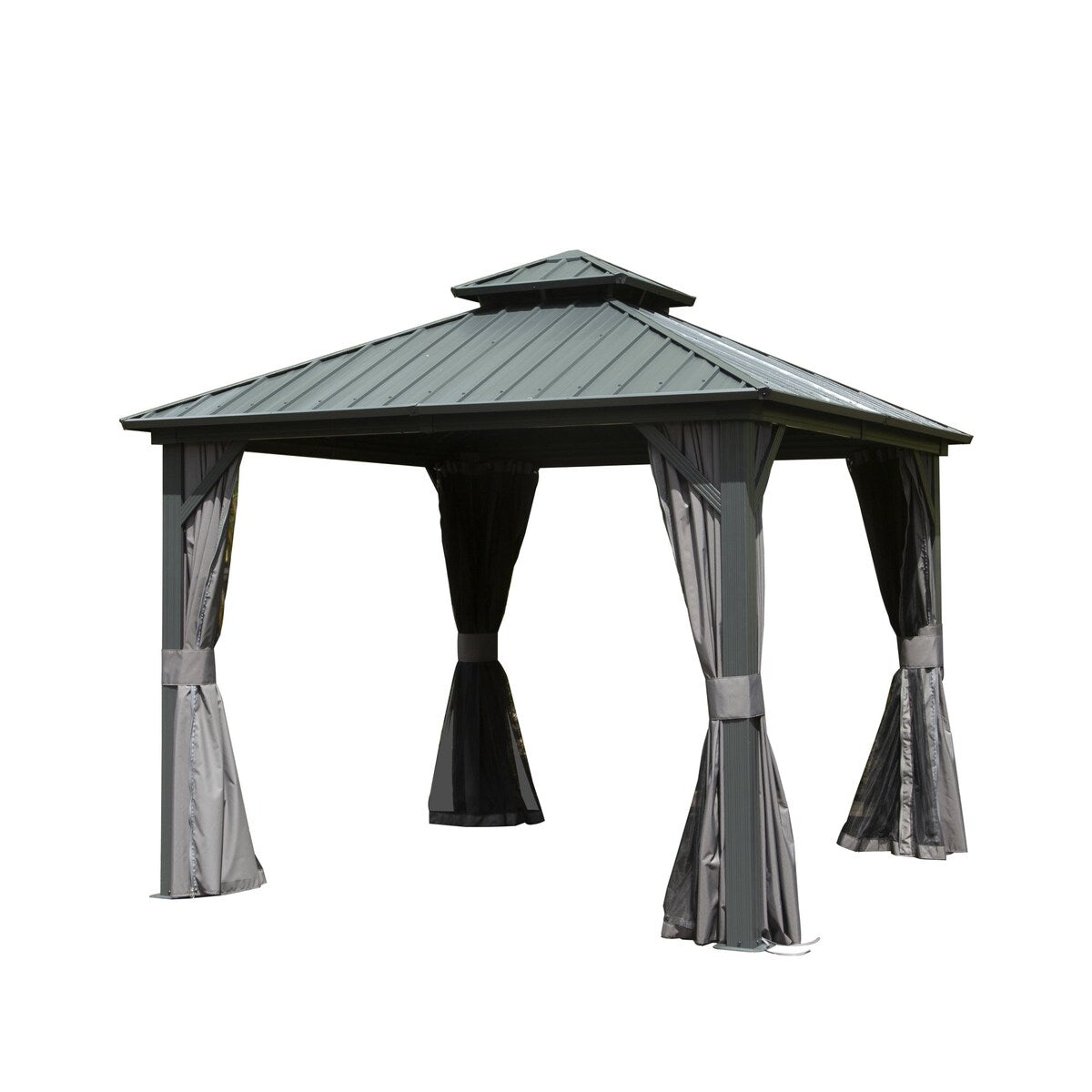 10' x 10' Outdoor Aluminum Metal Hardtop Gazebo with Galvanized Steel Double Roof with Curtain and Netting