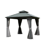 10' x 10' Outdoor Aluminum Metal Hardtop Gazebo with Galvanized Steel Double Roof with Curtain and Netting
