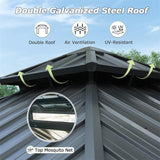 10' x 10' Outdoor Aluminum Metal Hardtop Gazebo with Galvanized Steel Double Roof with Curtain and Netting