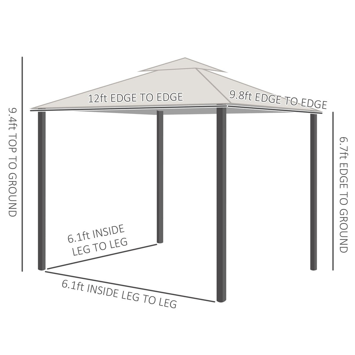 10' x 12' Double Roof Outdoor Gazebo Canopy Shelter, Netting