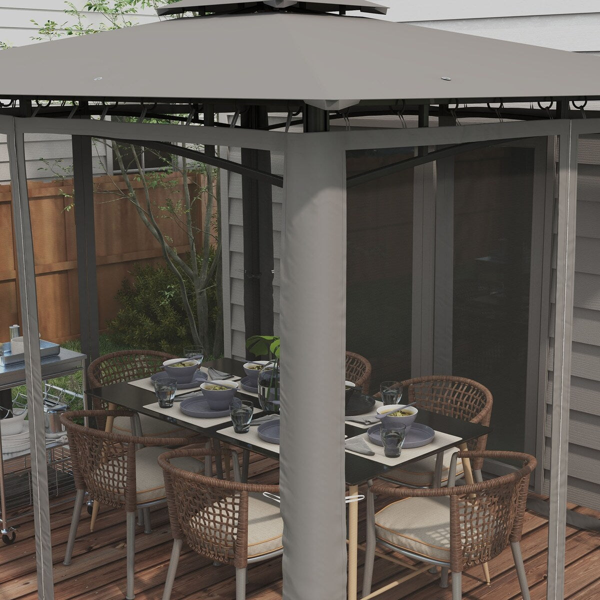 10' x 12' Double Roof Outdoor Gazebo Canopy Shelter, Netting