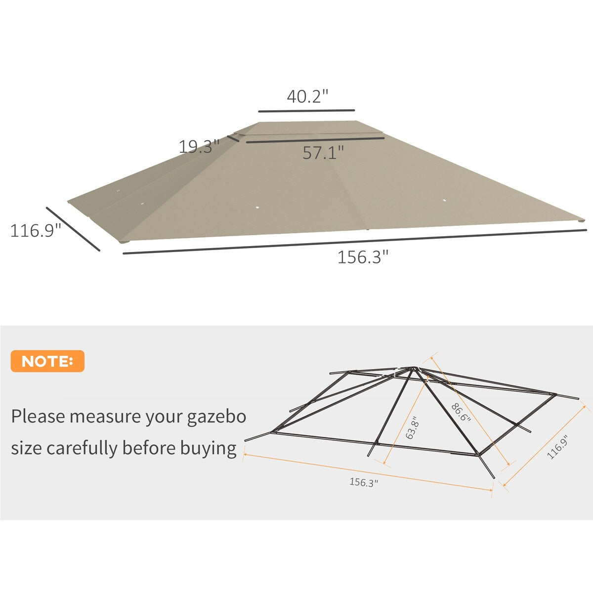 10' x 13' Gazebo Canopy Replacement with Vents and Drain Holes, Top Cover Only