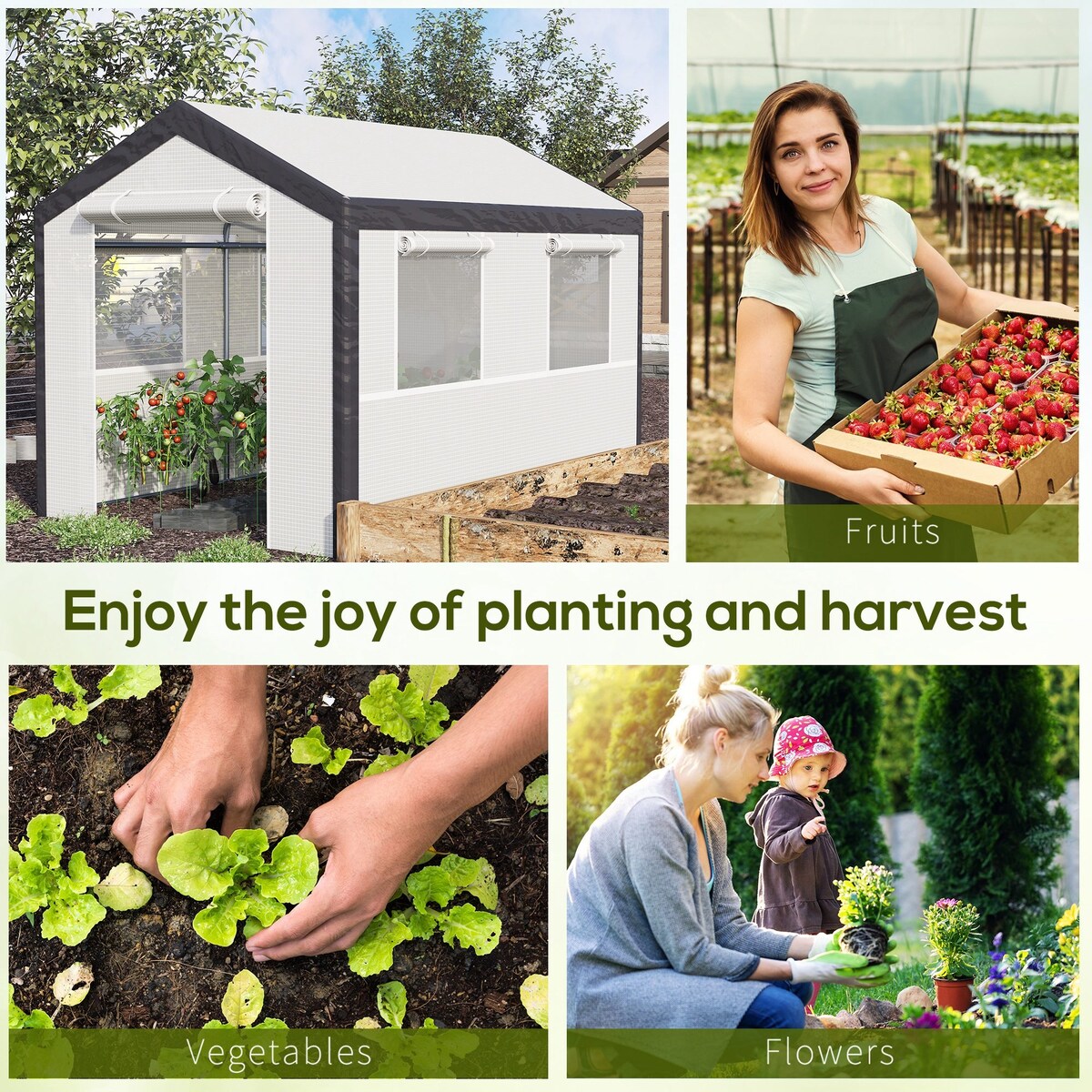 10' x 7' x 7' Walk-In Greenhouse, Outdoor Garden Warm Hot House with 4 Roll-up Windows, 2 Zippered Doors and Weather Cover,White