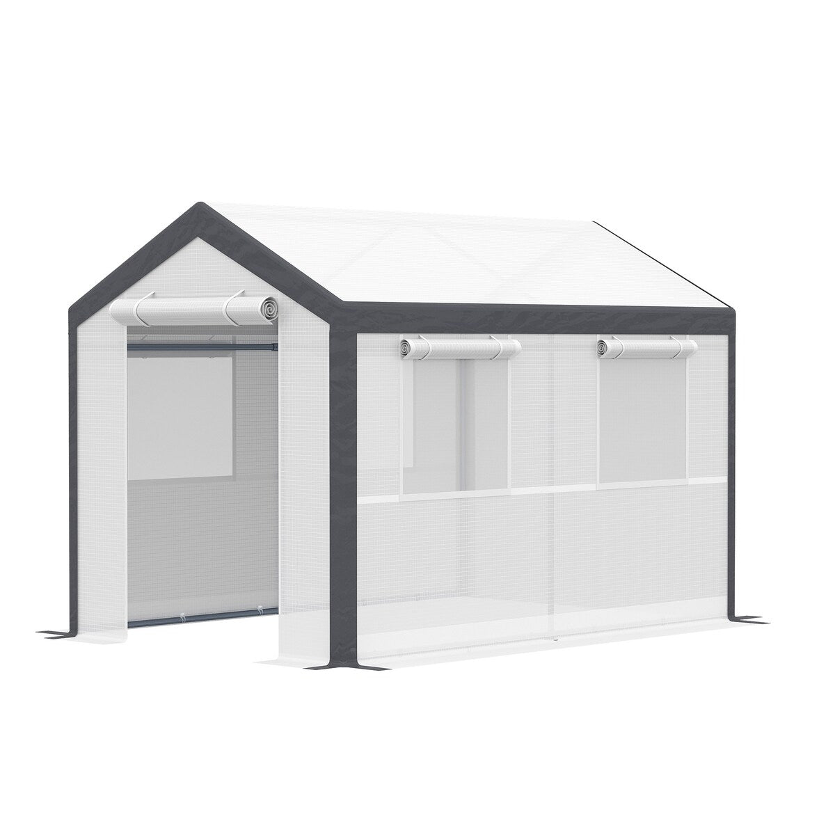 10' x 7' x 7' Walk-In Greenhouse, Outdoor Garden Warm Hot House with 4 Roll-up Windows, 2 Zippered Doors and Weather Cover,White