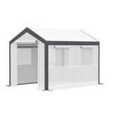 10' x 7' x 7' Walk-In Greenhouse, Outdoor Garden Warm Hot House with 4 Roll-up Windows, 2 Zippered Doors and Weather Cover,White