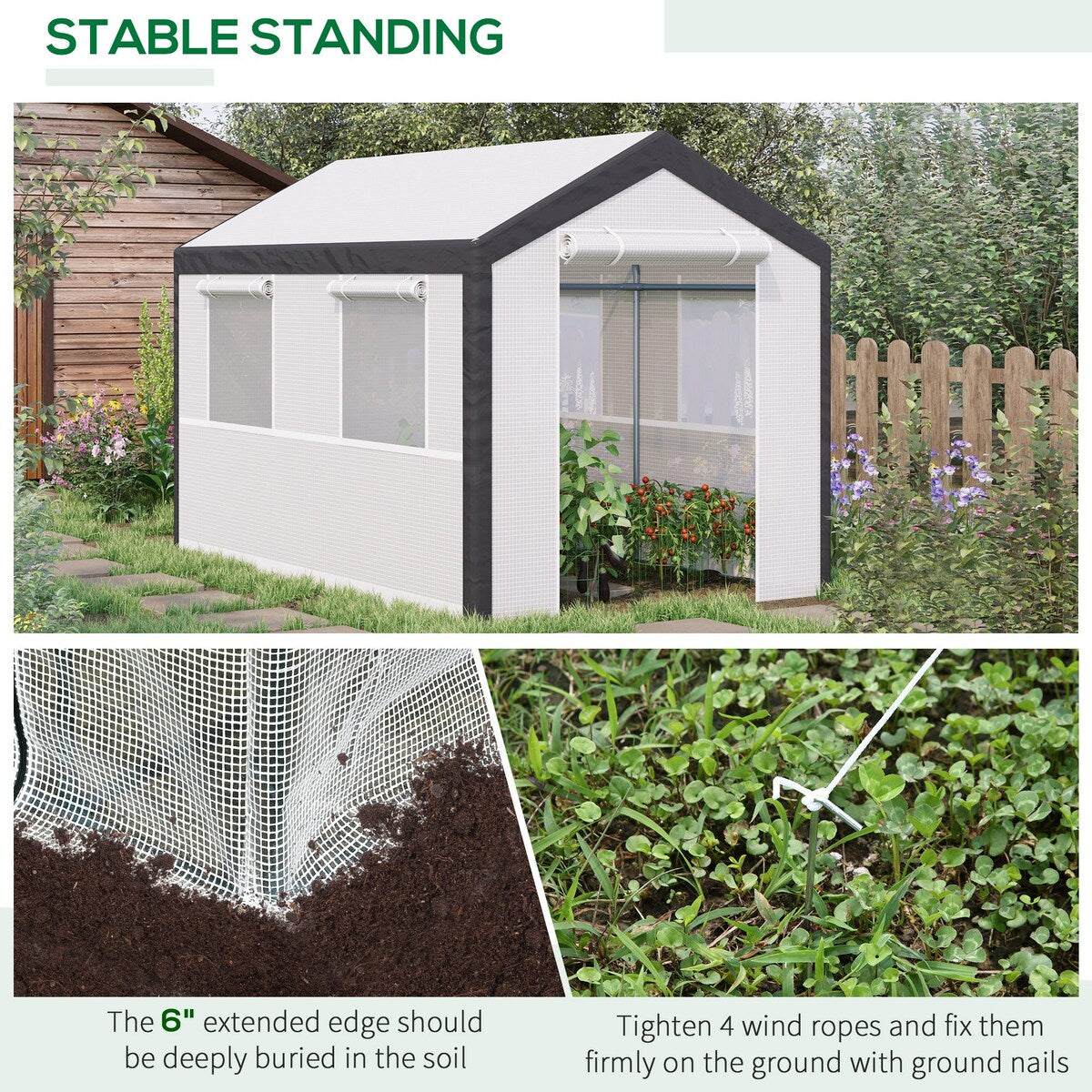 10' x 7' x 7' Walk-In Greenhouse, Outdoor Garden Warm Hot House with 4 Roll-up Windows, 2 Zippered Doors and Weather Cover,White