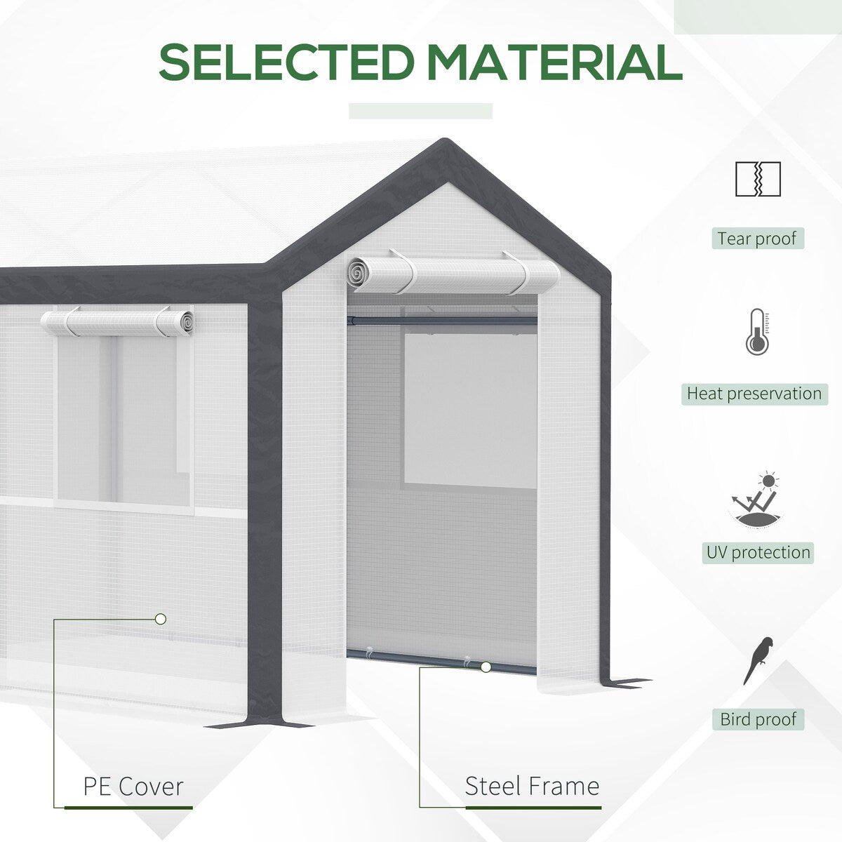 10' x 7' x 7' Walk-In Greenhouse, Outdoor Garden Warm Hot House with 4 Roll-up Windows, 2 Zippered Doors and Weather Cover,White