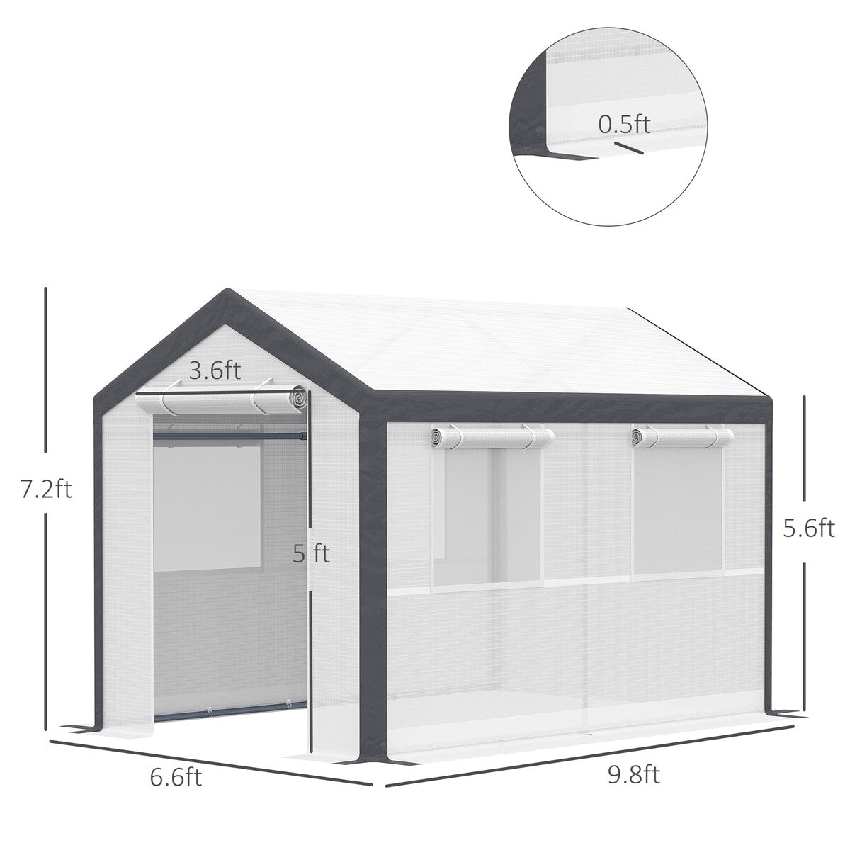 10' x 7' x 7' Walk-In Greenhouse, Outdoor Garden Warm Hot House with 4 Roll-up Windows, 2 Zippered Doors and Weather Cover,White