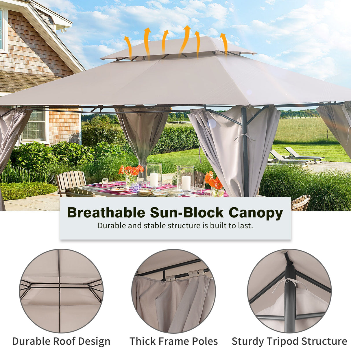 10'x13' Gazebo for Patios Tent Outdoor Canopy Shelter