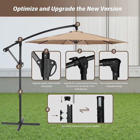 10ft Offset Umbrella Cantilever Hanging Umbrella Outdoor Market Umbrella Suitable for Garden, Lawn, backyard and Deck