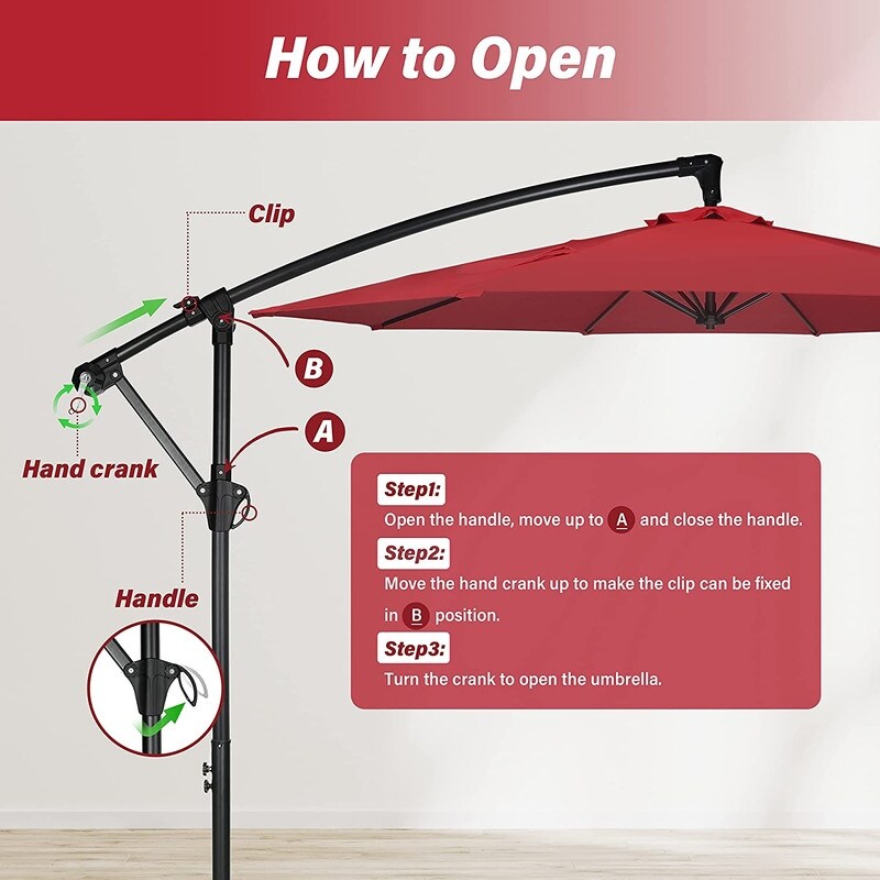 10ft Offset Umbrella Cantilever Hanging Umbrella Outdoor Market Umbrella Suitable for Garden, Lawn, backyard and Deck