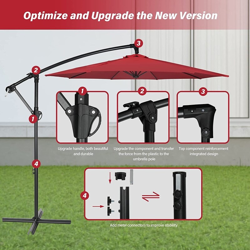 10ft Offset Umbrella Cantilever Hanging Umbrella Outdoor Market Umbrella Suitable for Garden, Lawn, backyard and Deck