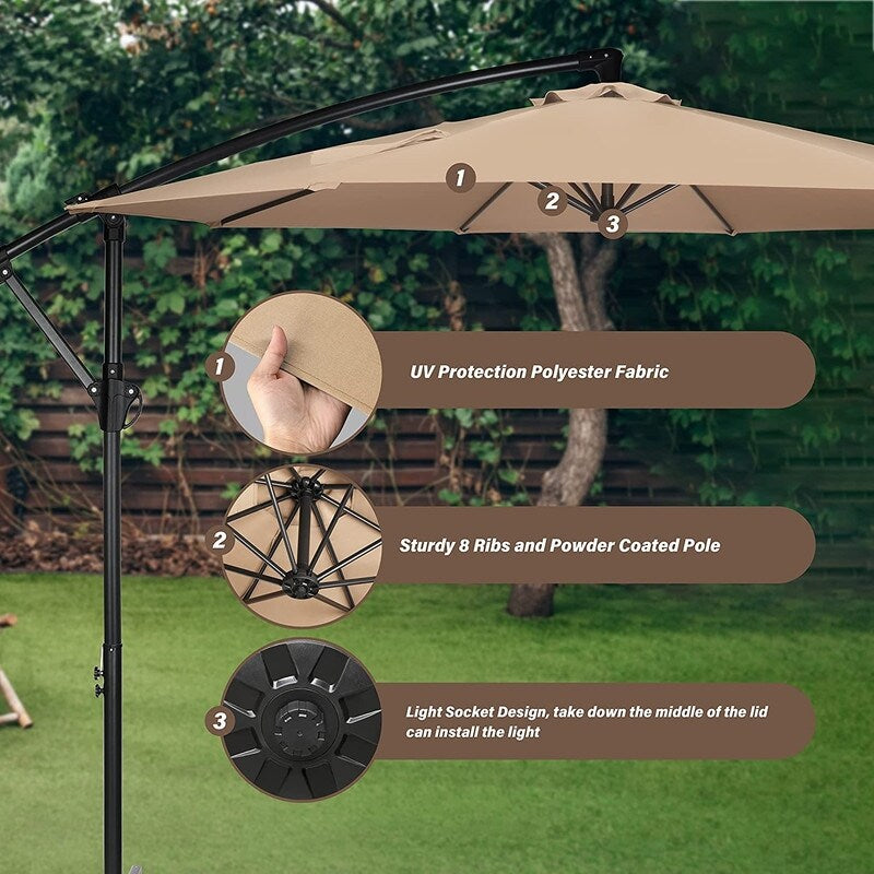 10ft Offset Umbrella Cantilever Hanging Umbrella Outdoor Market Umbrella Suitable for Garden, Lawn, backyard and Deck