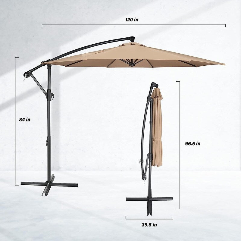 10ft Offset Umbrella Cantilever Hanging Umbrella Outdoor Market Umbrella Suitable for Garden, Lawn, backyard and Deck