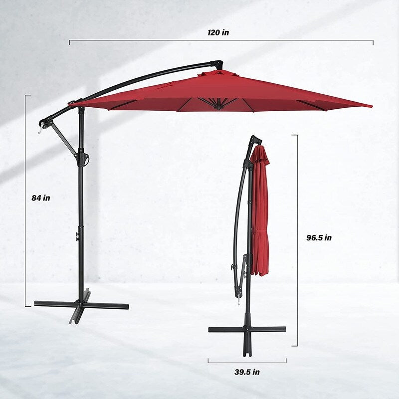 10ft Offset Umbrella Cantilever Hanging Umbrella Outdoor Market Umbrella Suitable for Garden, Lawn, backyard and Deck